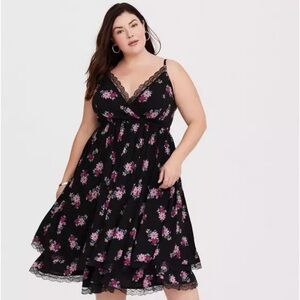 Midi Challis Surplice Skater Dress